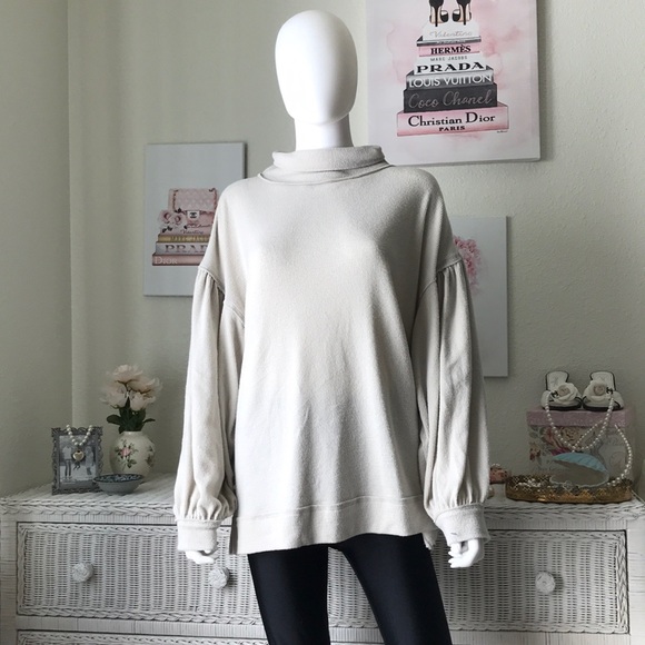 EUC Small Large Free People mock neck with open back balloon sleeves cream color - Picture 3 of 8